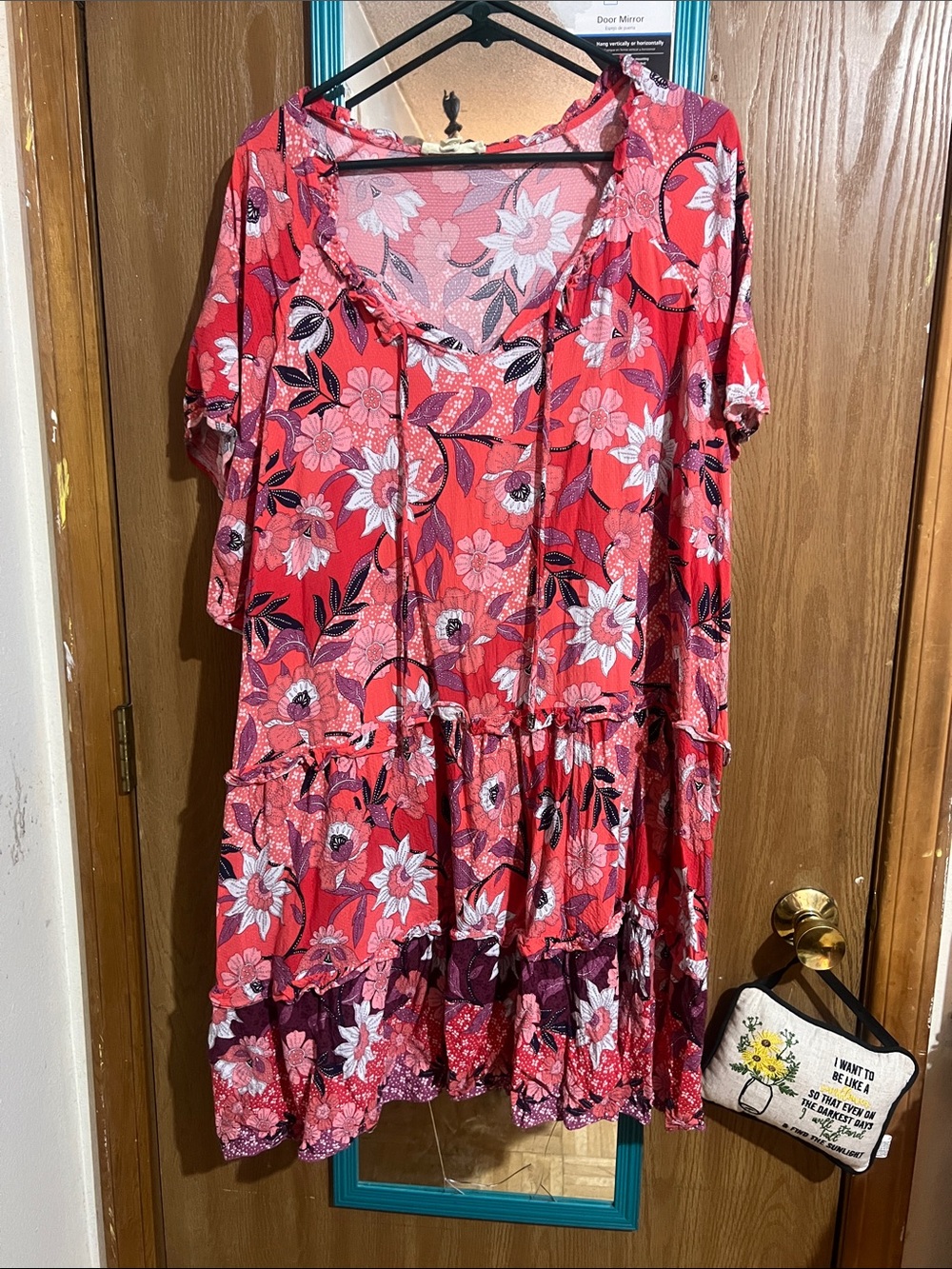 Red Floral Tiered Mini Dress with Tie Front